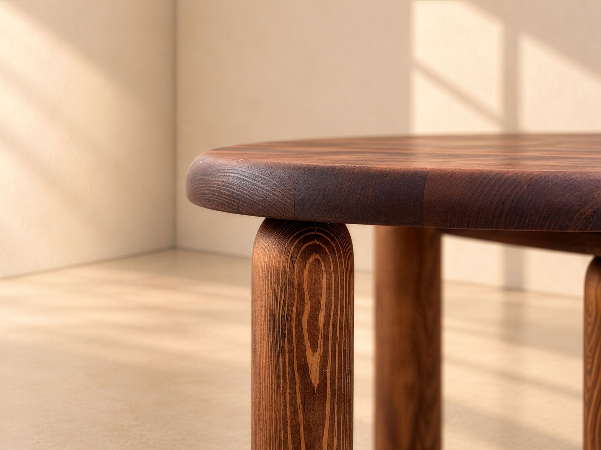 Ahenk three-piece solid wood coffee table set, leg detail