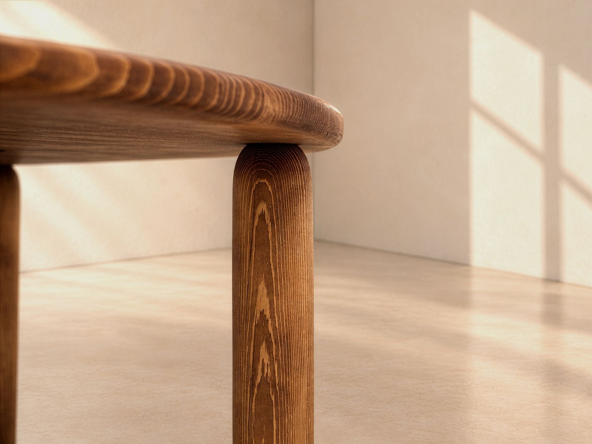 Ahenk three-piece solid wood coffee table set, leg detail