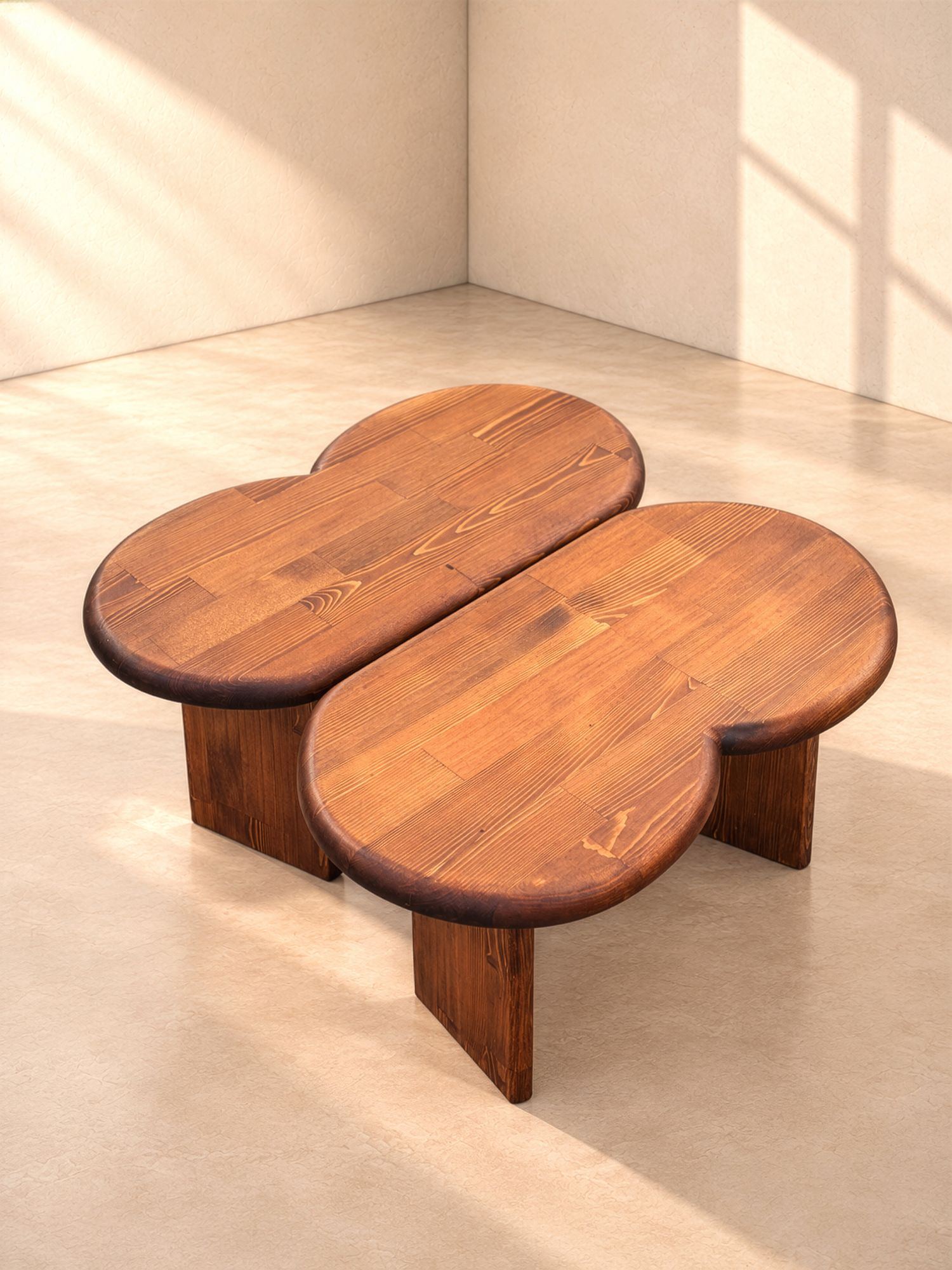 Kanat two-piece solid wood coffee table, top view