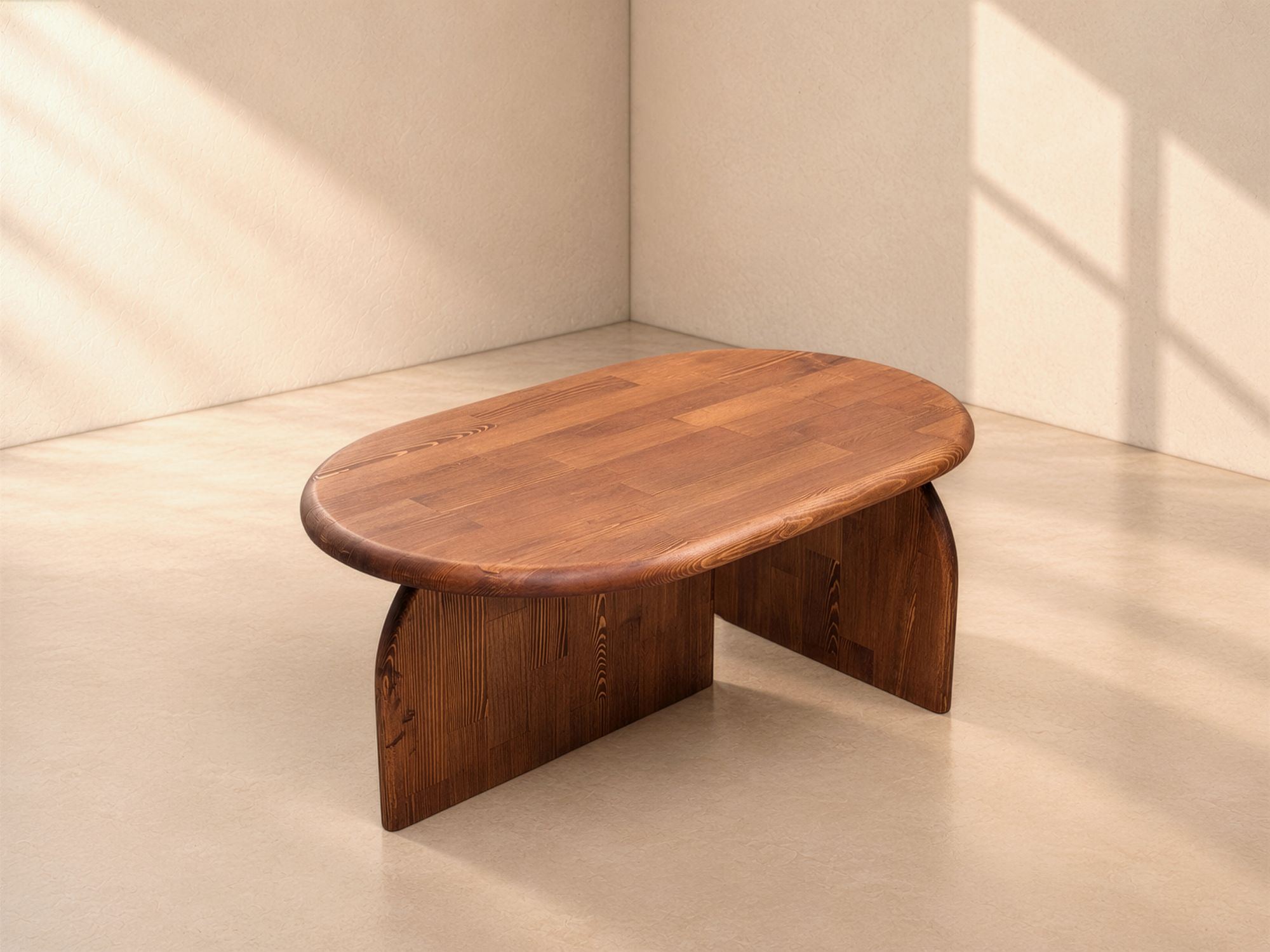 Ufuk oval solid wood coffee table, slightly raised angle
