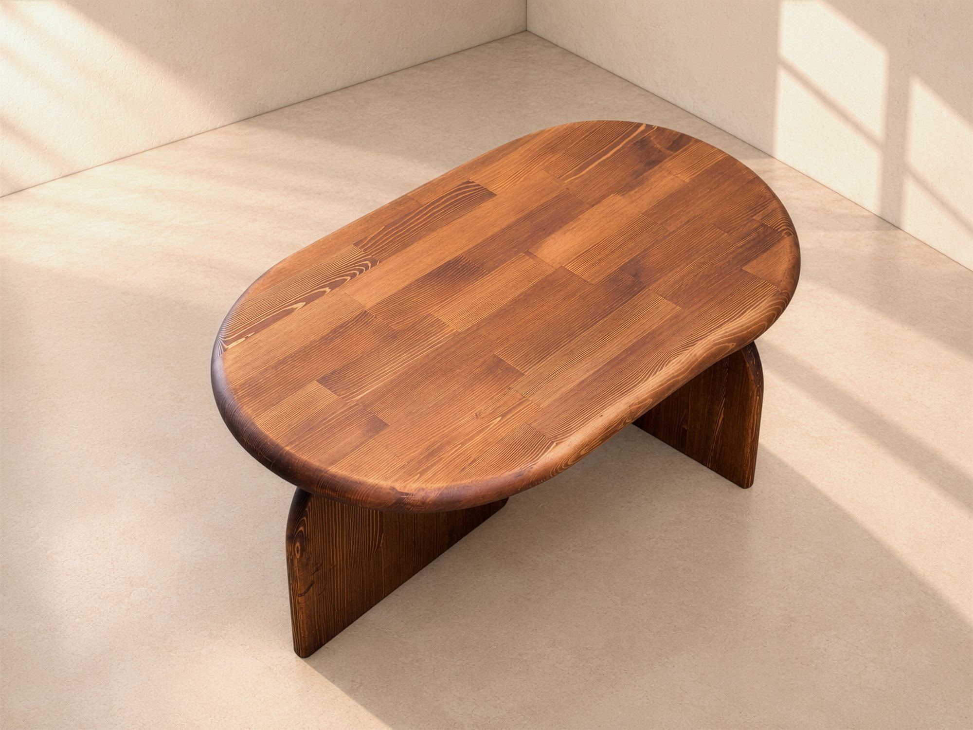 Ufuk oval solid wood coffee table, top view